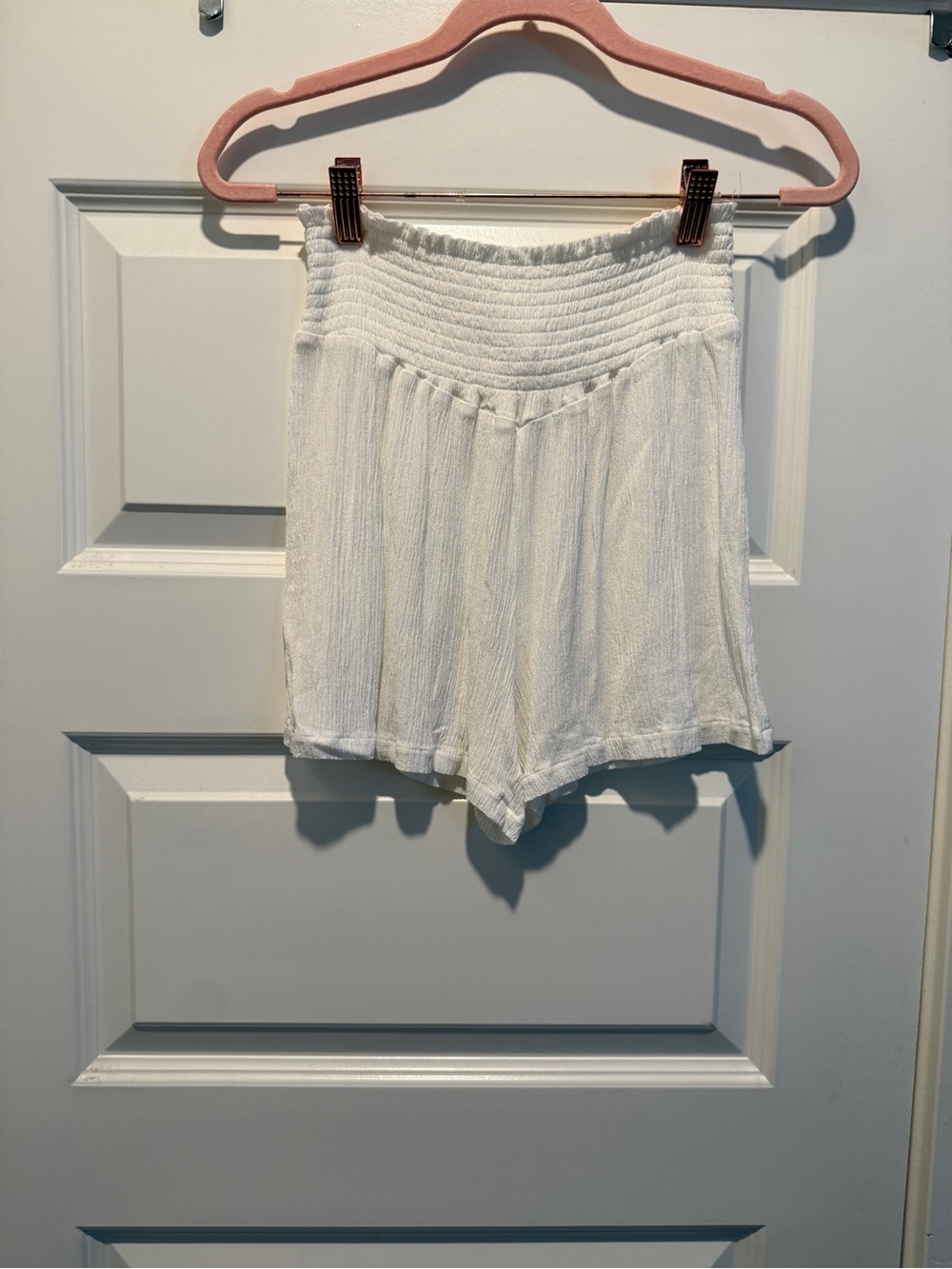 Women's High-Waist White Textured Swimsuit Cover-Up Shorts